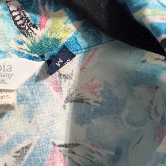 VINTAGE 90s Columbia Fly Fish Button Down Short Sleeve Shirt Mens Blue Colorful - Picture 4 of 6